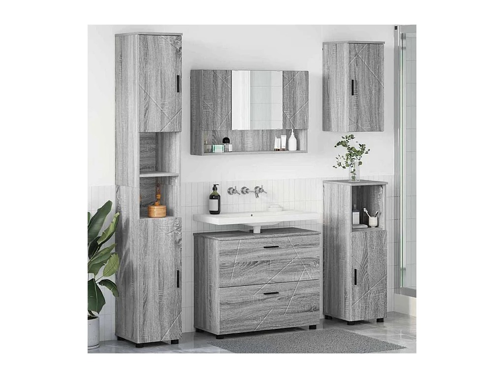 Ensemble de mobilier de salle de bain 5 pcs Sonoma gris