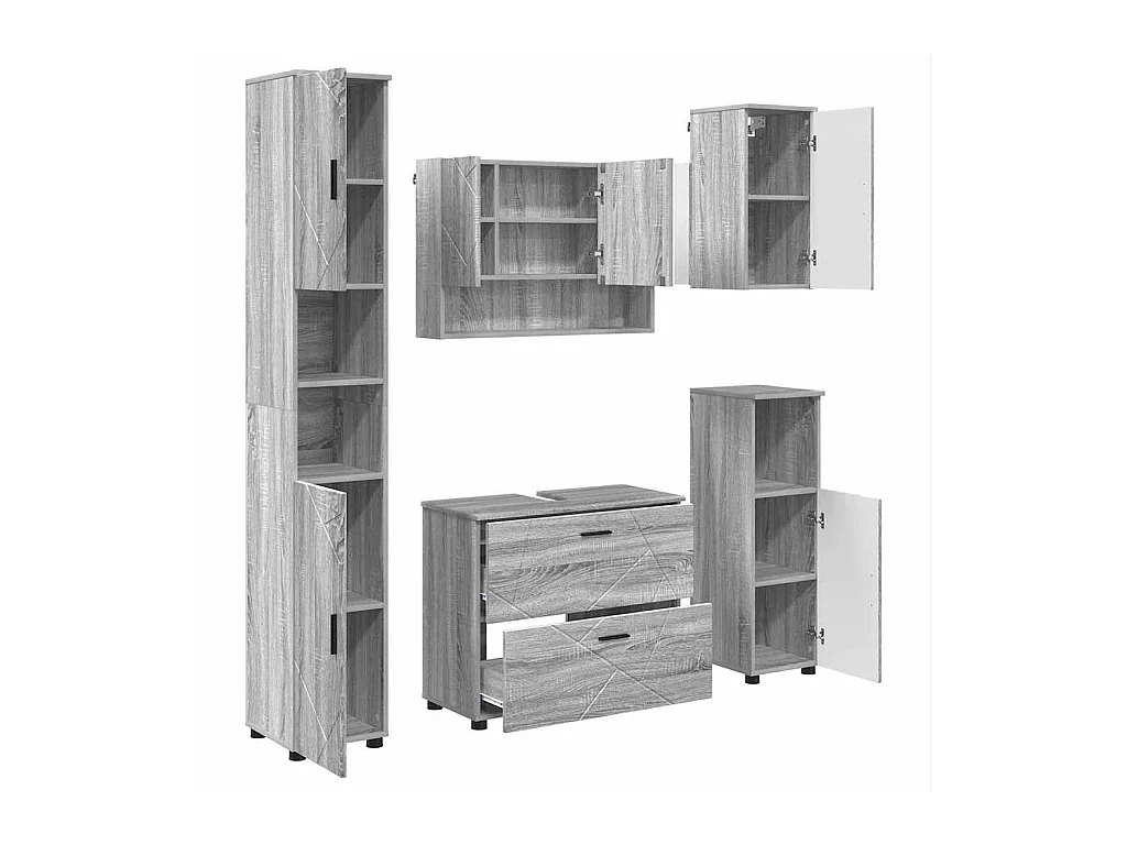 Ensemble de mobilier de salle de bain 5 pcs Sonoma gris