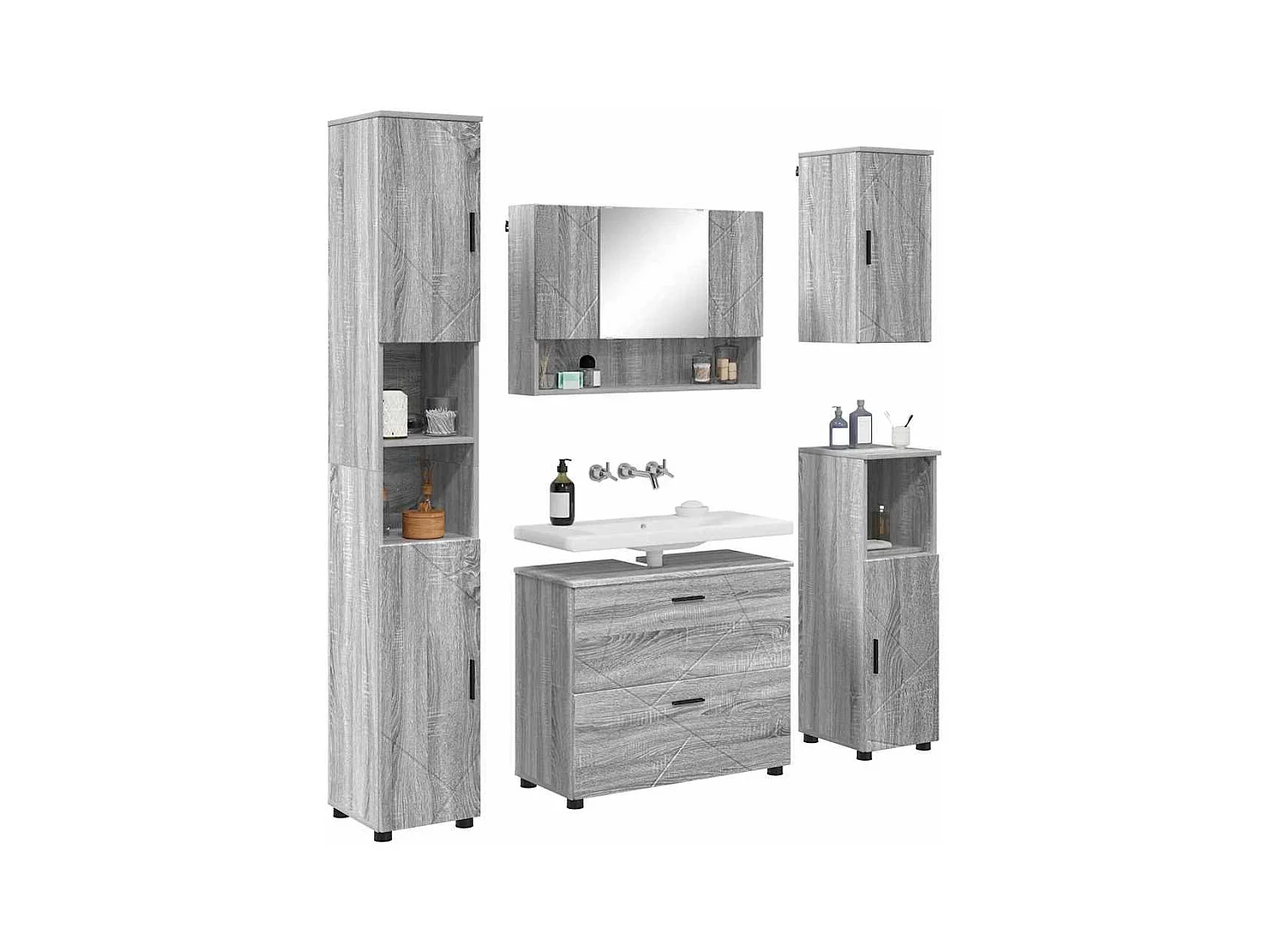 Ensemble de mobilier de salle de bain 5 pcs Sonoma gris