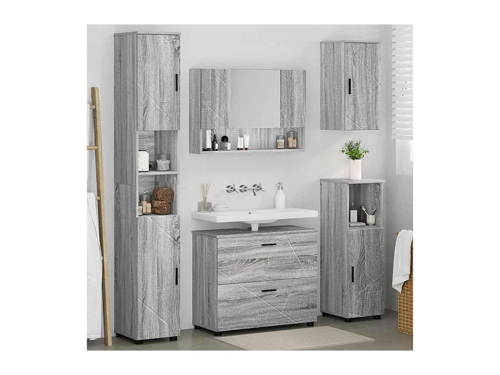 Ensemble de mobilier de salle de bain 5 pcs Sonoma gris