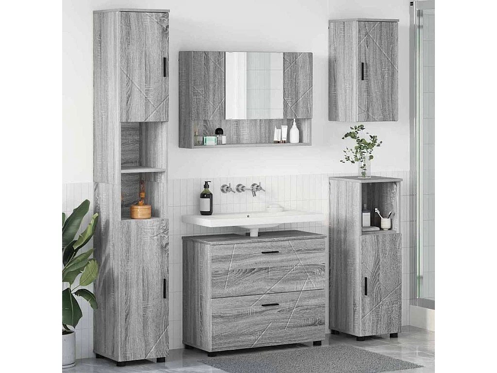 Ensemble de mobilier de salle de bain 5 pcs Sonoma gris