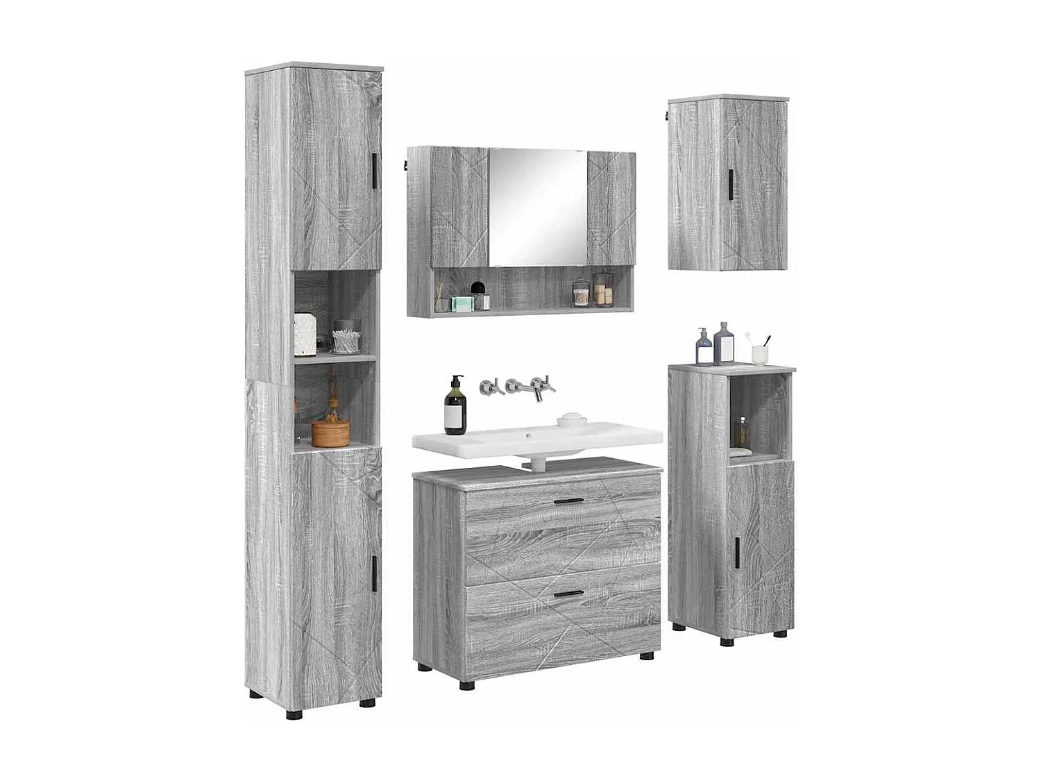 Ensemble de mobilier de salle de bain 5 pcs Sonoma gris