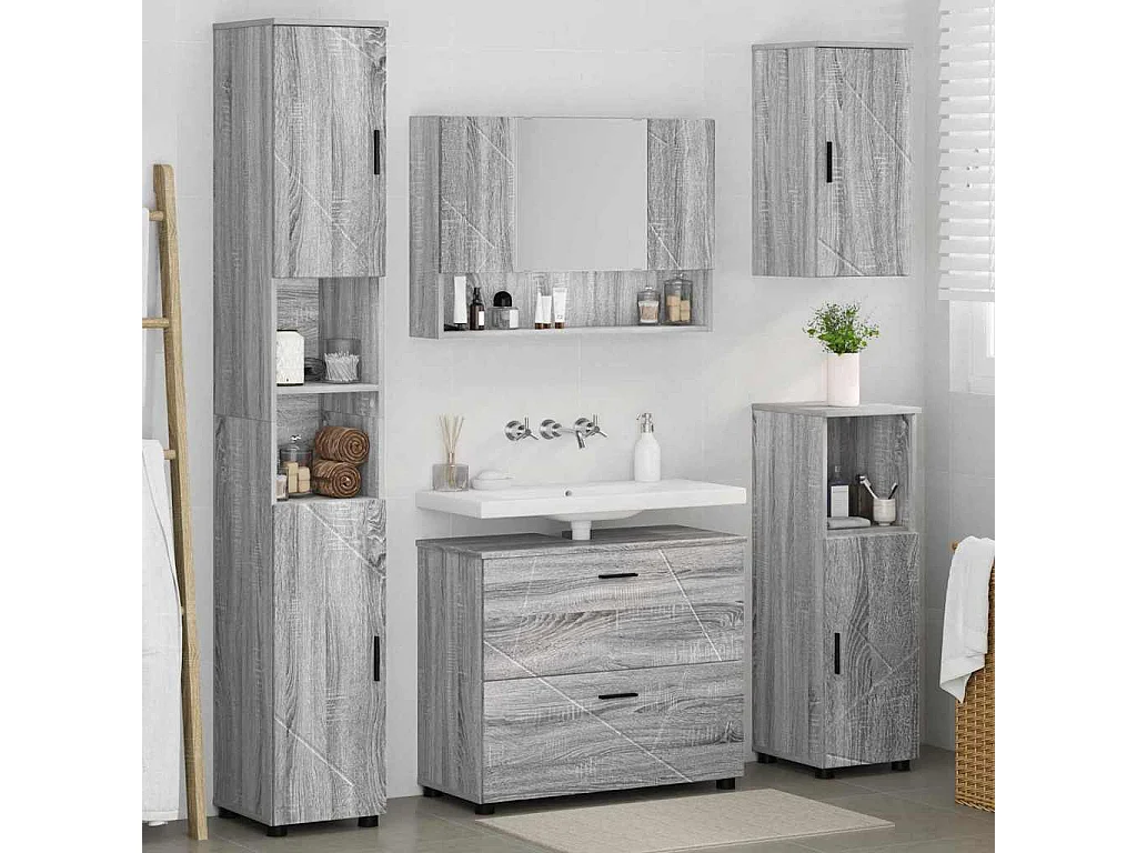 Ensemble de mobilier de salle de bain 5 pcs Sonoma gris