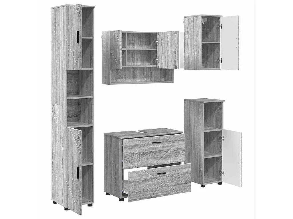 5-teiliges Badezimmermöbel-Set in Sonoma-Grau
