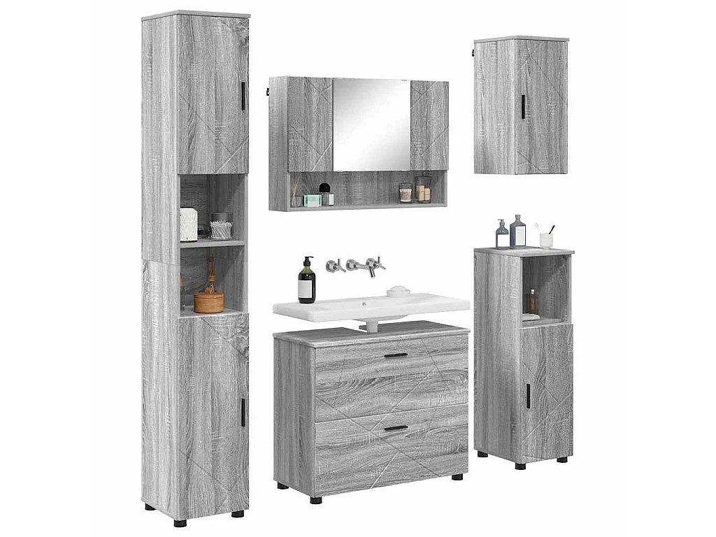 5-teiliges Badezimmermöbel-Set in Sonoma-Grau