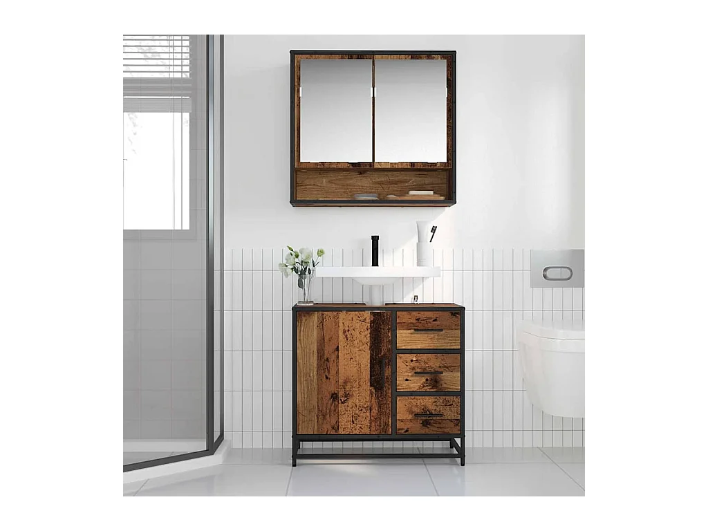 Mueble de baño para lavabo de madera antigua 65 x 33 x 60 cm