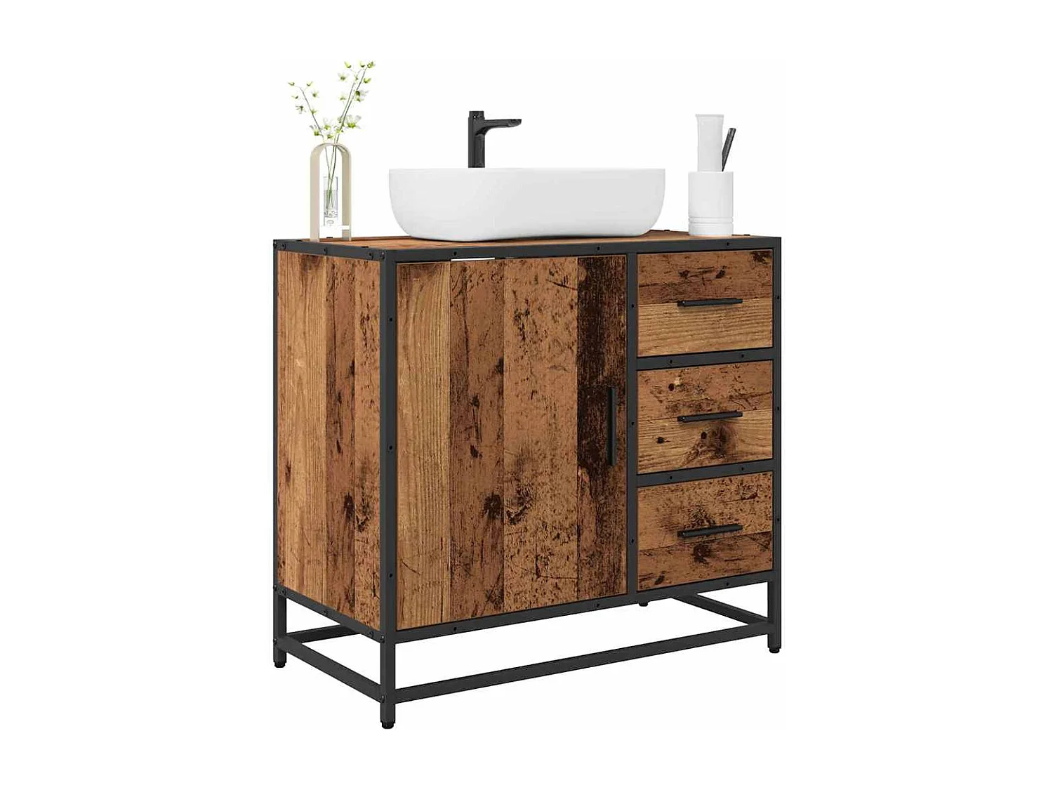 Meuble de Lavabo de Salle de Bain Bois ancien 65 x 33 x 60 cm