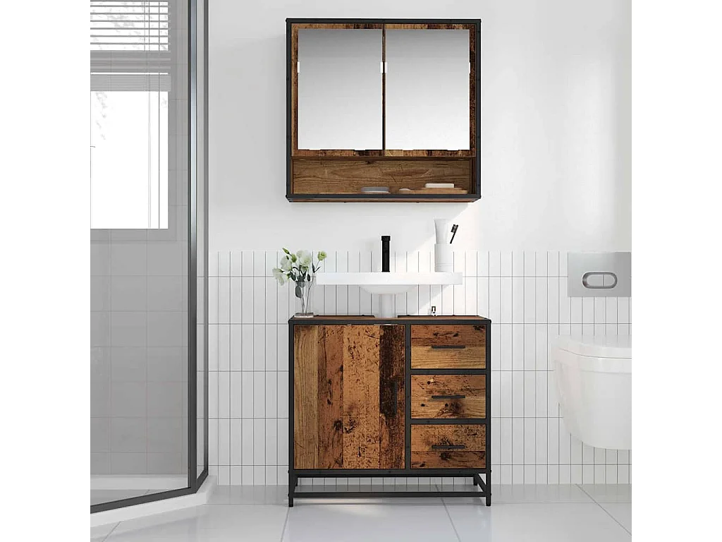 Meuble de Lavabo de Salle de Bain Bois ancien 65 x 33 x 60 cm