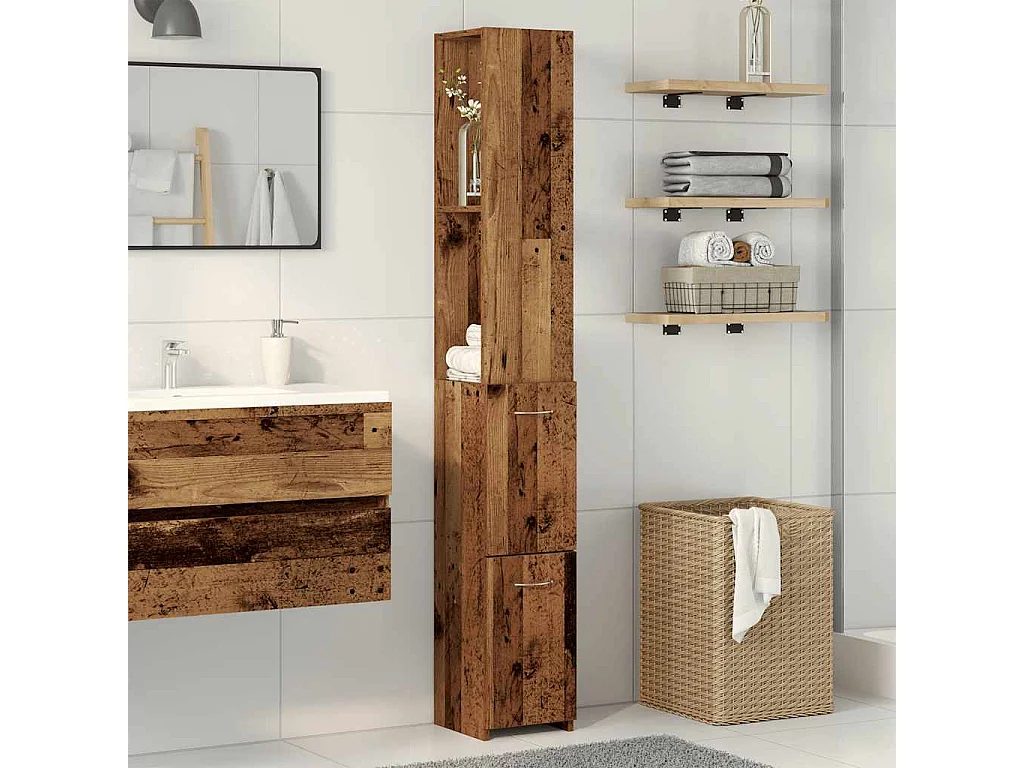 Badkamerkast oud hout 25x25x170cm bewerkt hout