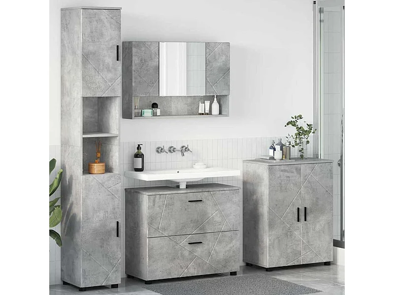 Ensemble de mobilier de salle de bain 4 pcs Gris béton