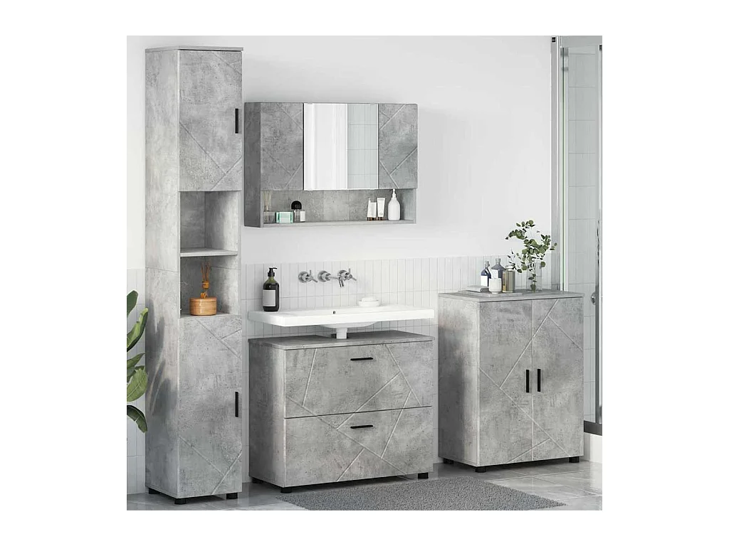 Ensemble de mobilier de salle de bain 4 pcs Gris béton