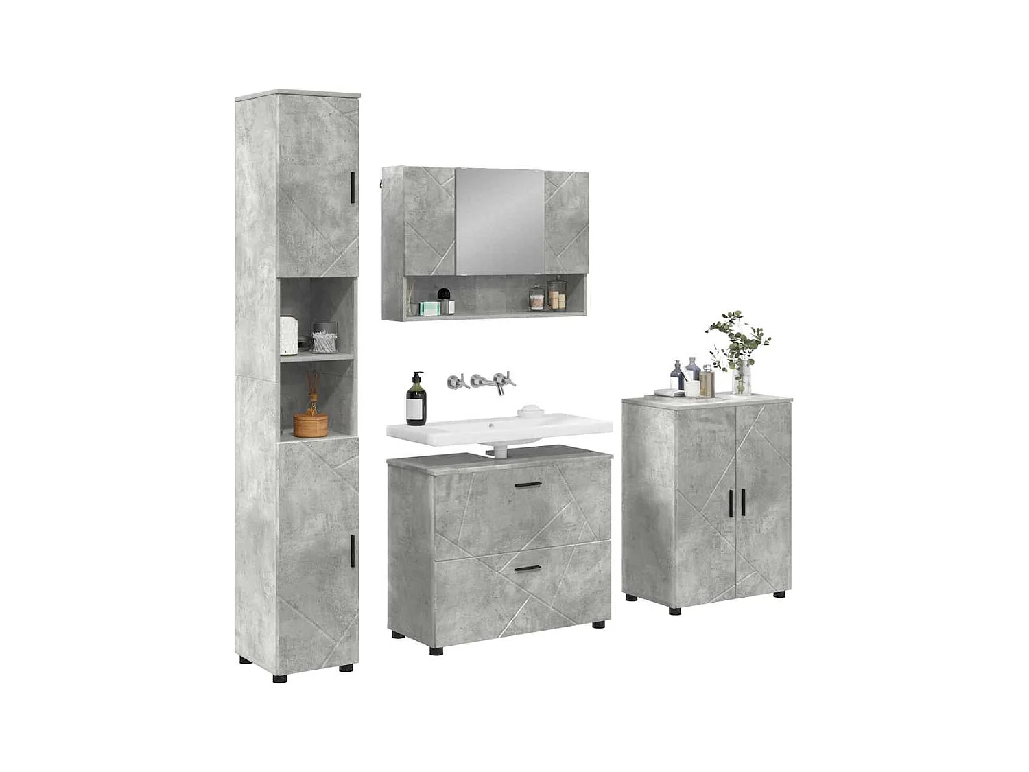 Ensemble de mobilier de salle de bain 4 pcs Gris béton