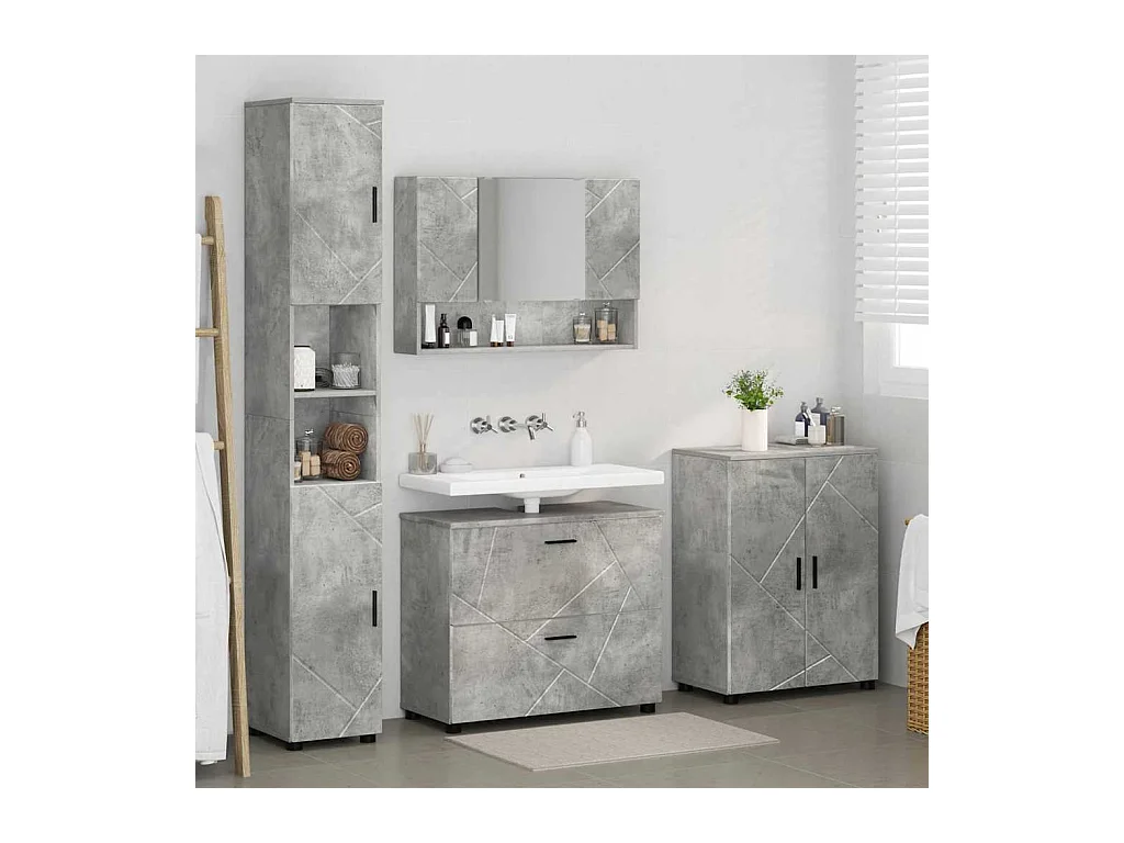 Ensemble de mobilier de salle de bain 4 pcs Gris béton