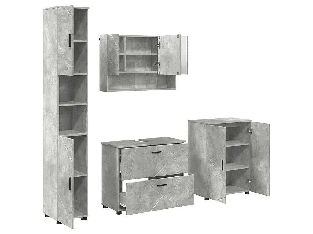 4-teiliges Badmöbel-Set Betongrau