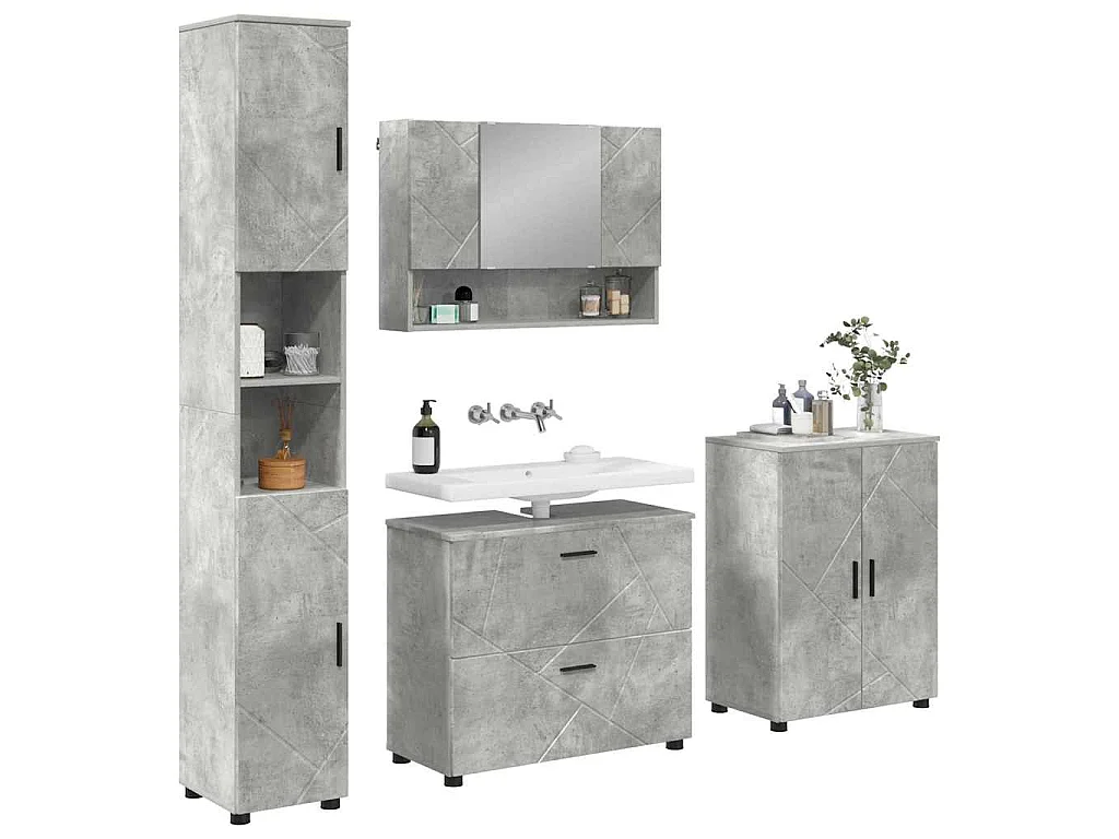 4-teiliges Badmöbel-Set Betongrau