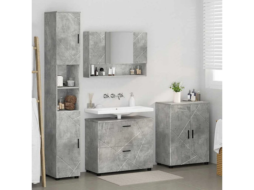 4-teiliges Badmöbel-Set Betongrau