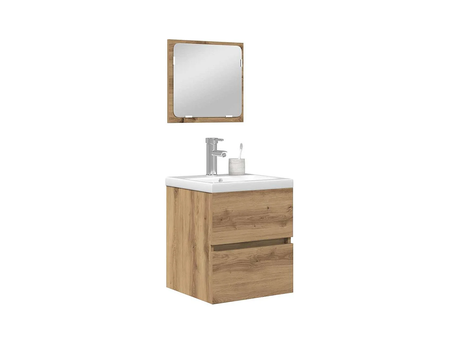 Set di mobili da bagno 3 pezzi in rovere bianco e nero