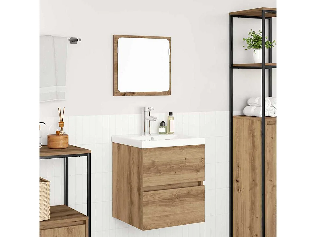 Ensemble de mobilier de salle de bain 3 pcs Chêne Noir et Blanc