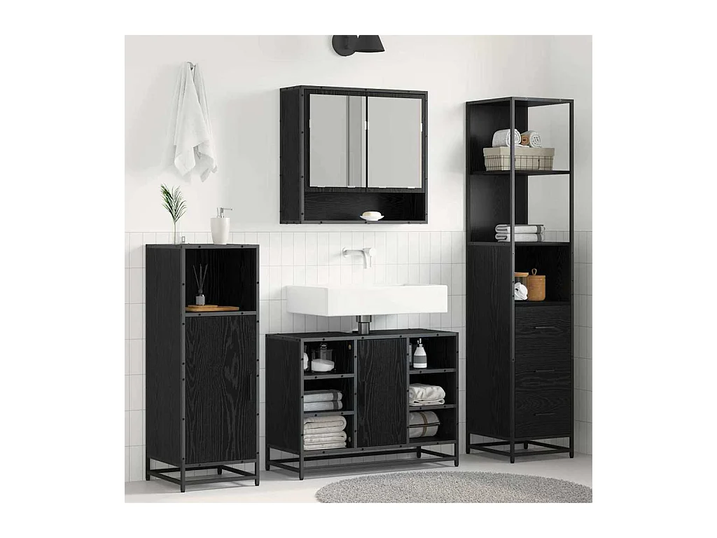 Cabinet de salle de bain Chêne noir 35 x 37.5 x 166 cm
