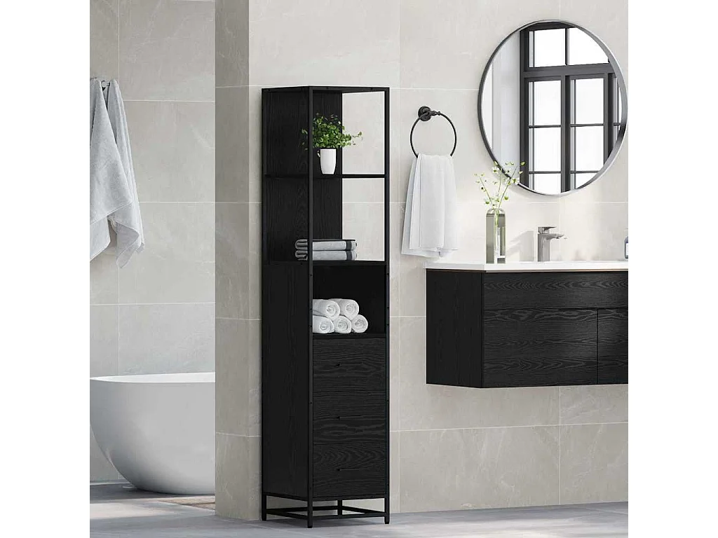 Cabinet de salle de bain Chêne noir 35 x 37.5 x 166 cm