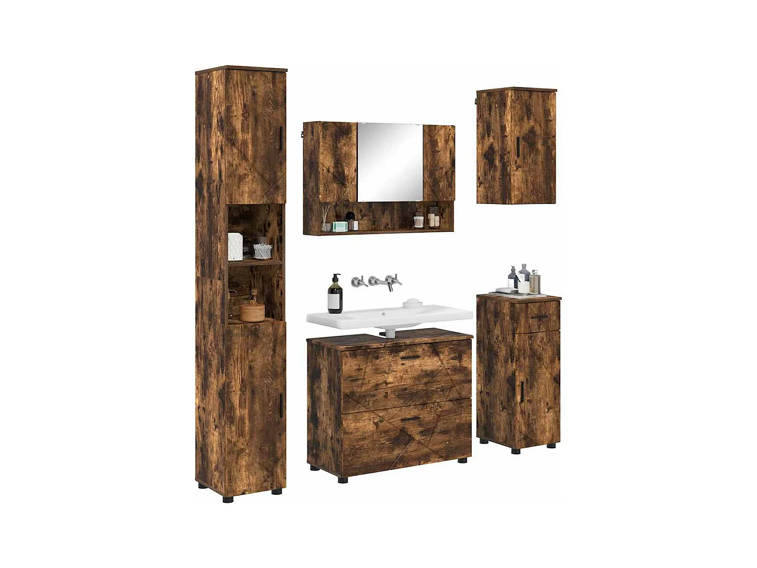 5-delige badkamermeubelset Gerookt Eiken