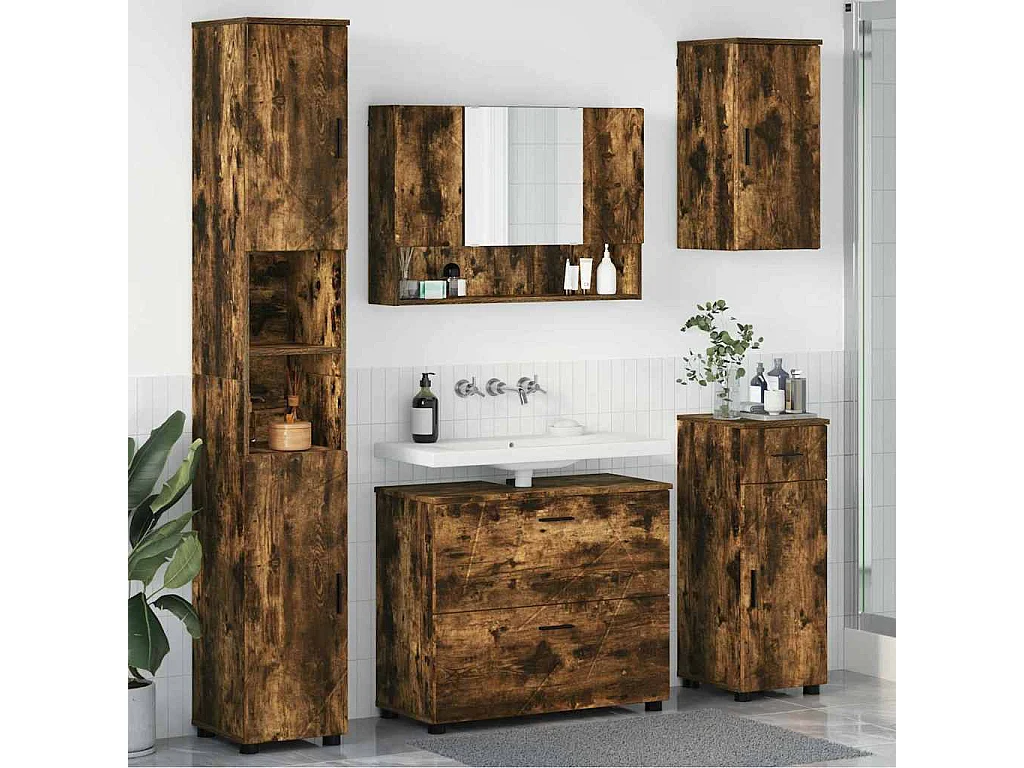 Ensemble de mobilier de salle de bain 5 pcs Chêne fumé