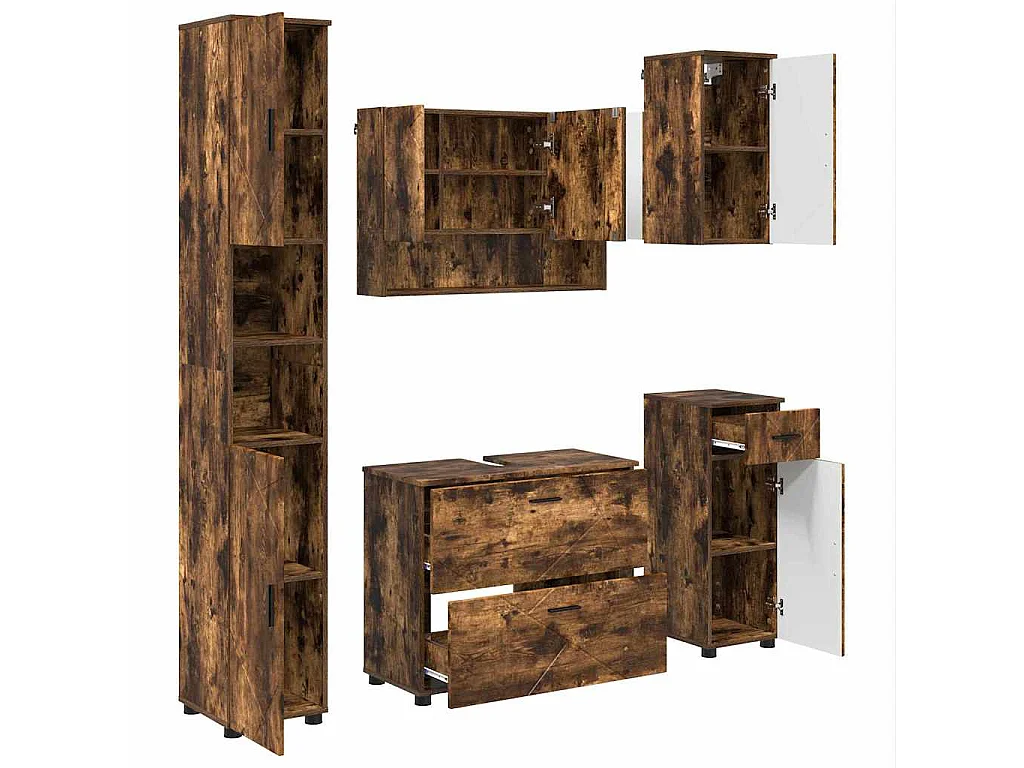 Ensemble de mobilier de salle de bain 5 pcs Chêne fumé