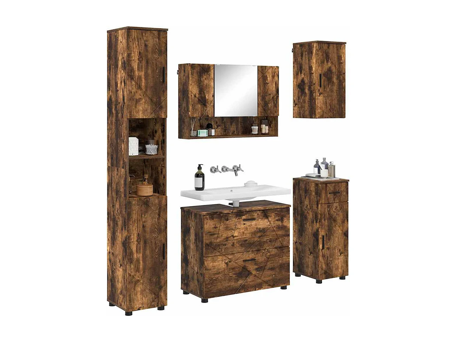 Ensemble de mobilier de salle de bain 5 pcs Chêne fumé
