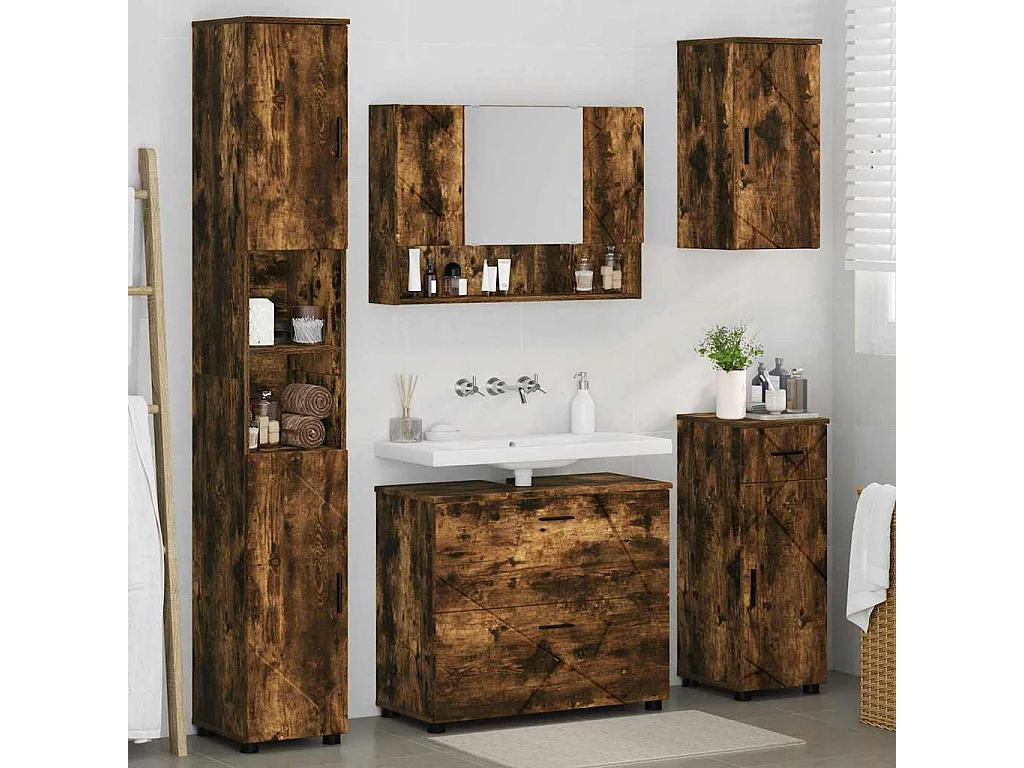 Ensemble de mobilier de salle de bain 5 pcs Chêne fumé