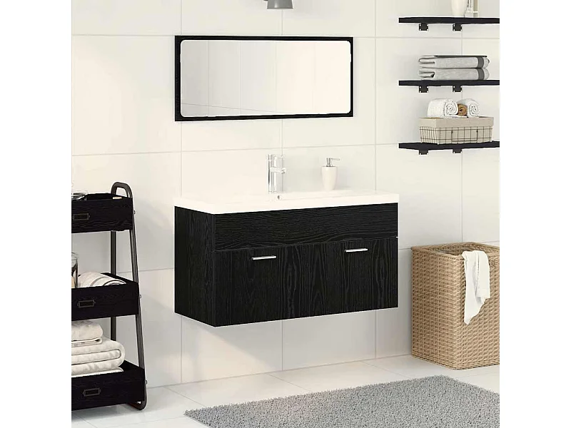 Ensemble de mobilier de salle de bain 3 pcs Chêne noir