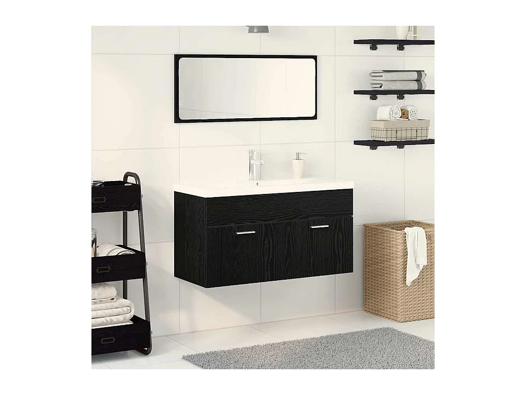 Conjunto de muebles de baño de 3 piezas Roble negro