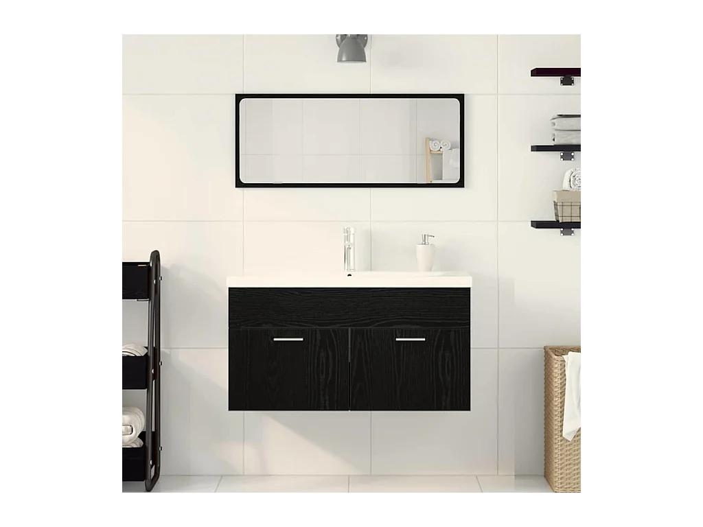 Conjunto de muebles de baño de 3 piezas Roble negro