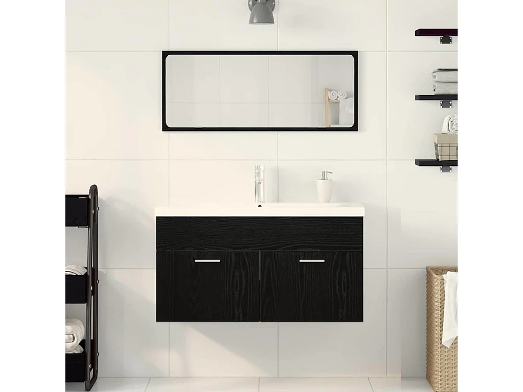 Ensemble de mobilier de salle de bain 3 pcs Chêne noir