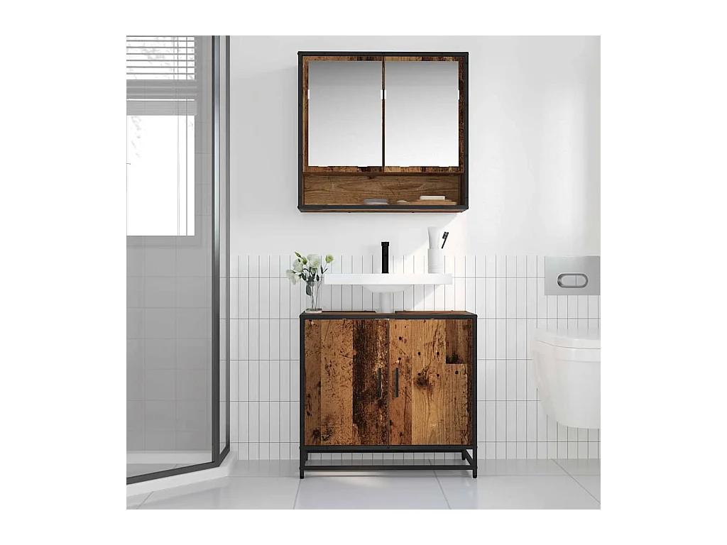 Mueble de baño para lavabo de madera antigua 65 x 33 x 60 cm
