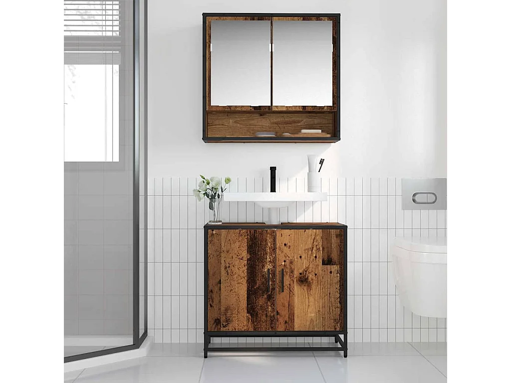 Mueble de baño para lavabo de madera antigua 65 x 33 x 60 cm