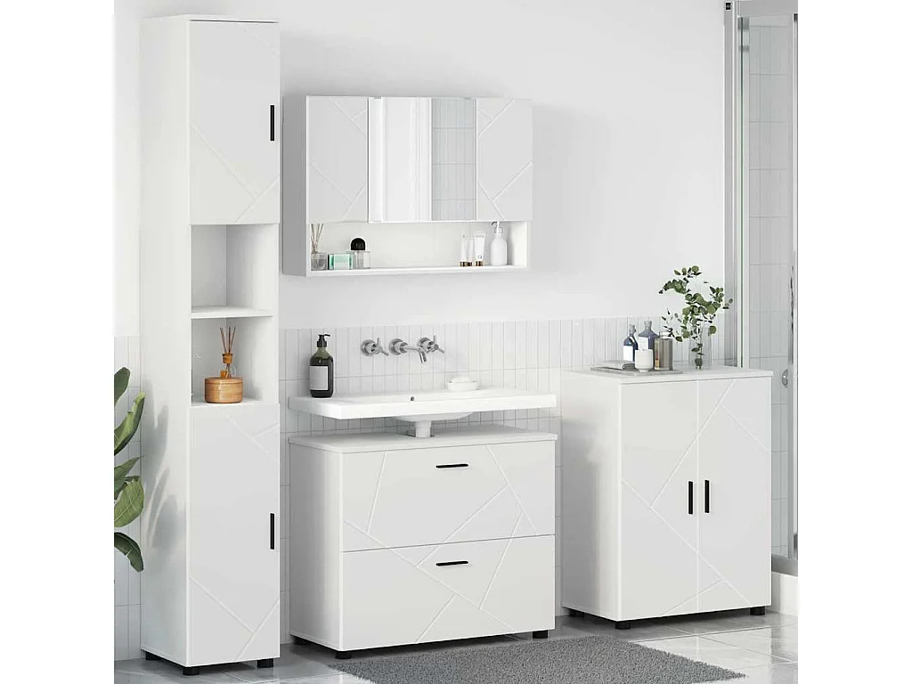 Conjunto de muebles de baño con cajón 4 piezas Blanco