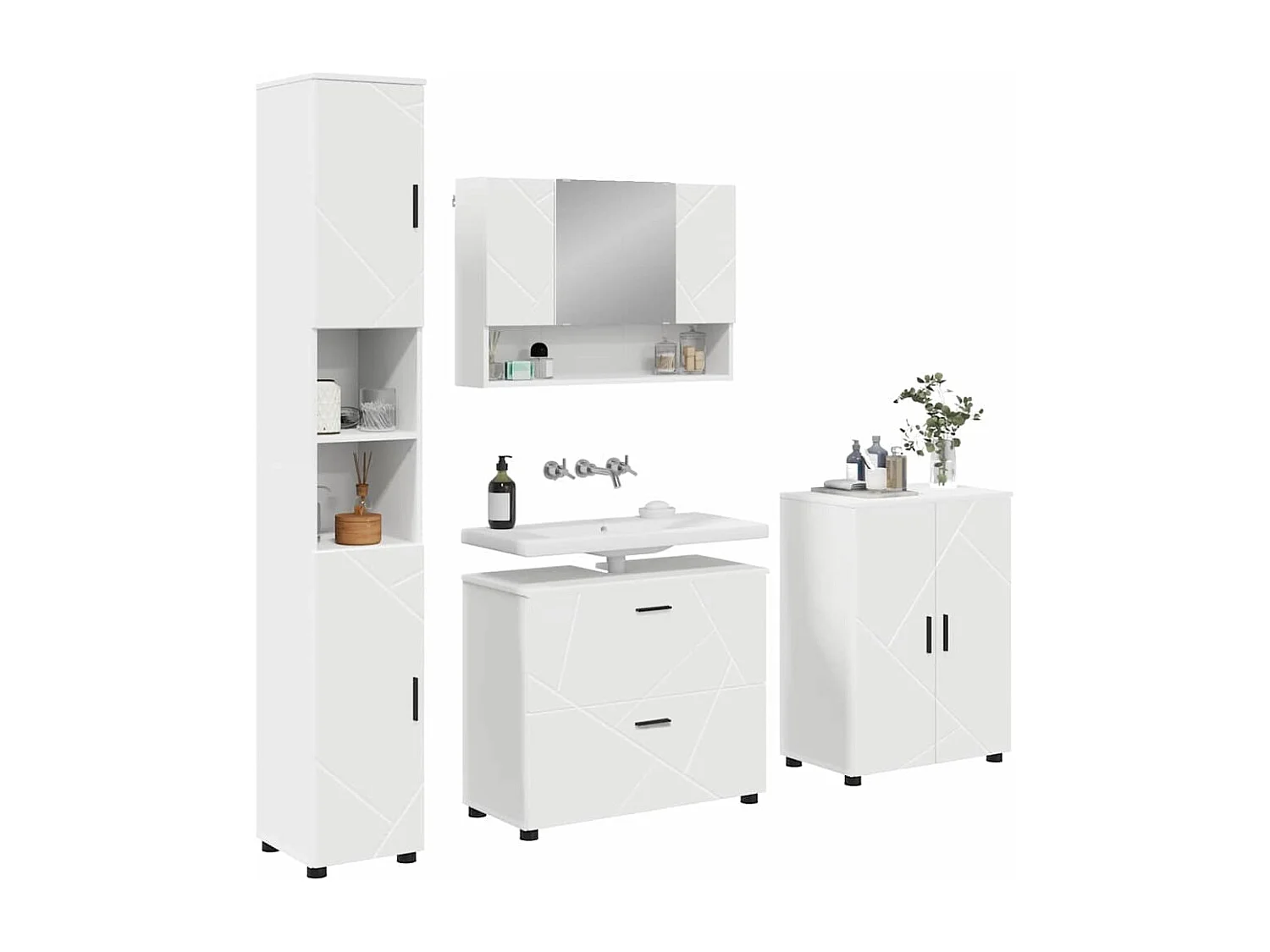 Conjunto de muebles de baño con cajón 4 piezas Blanco