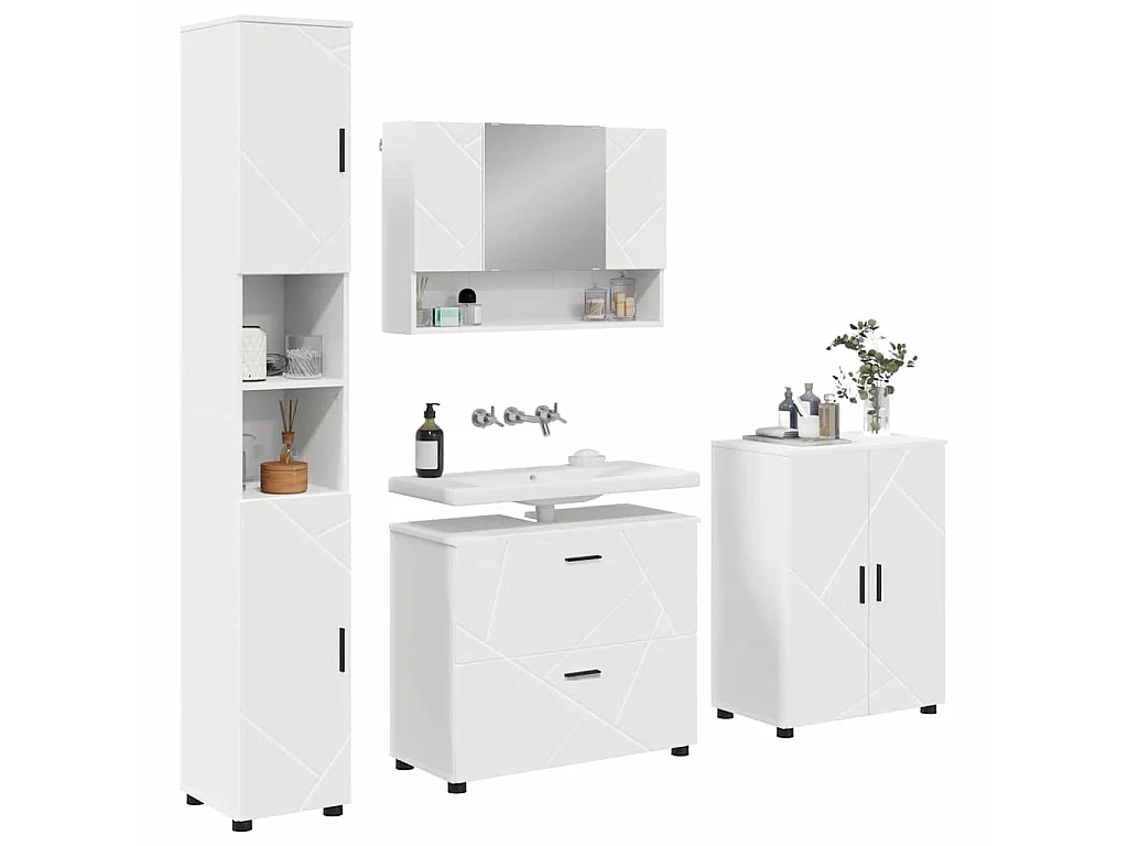 Set di mobili da bagno con cassetto 4 pezzi Bianco