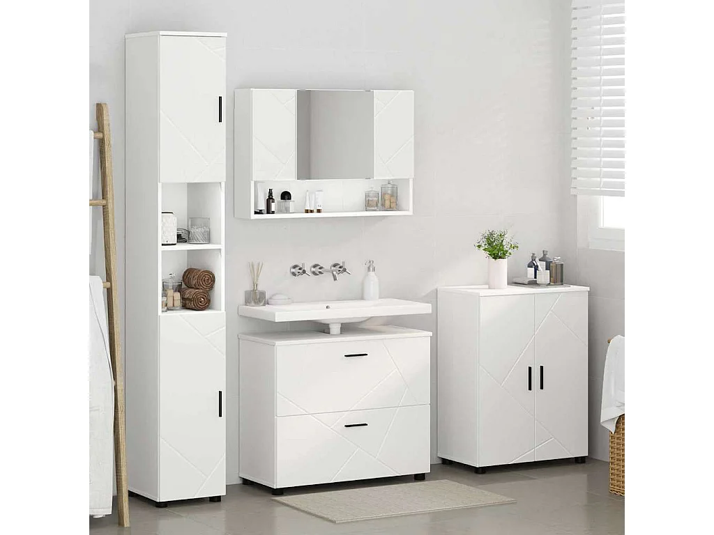 Set di mobili da bagno con cassetto 4 pezzi Bianco