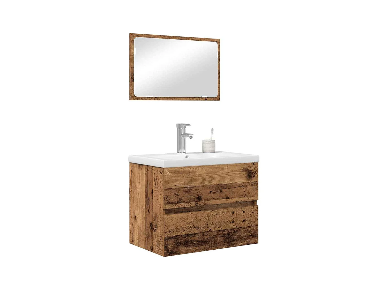 Conjunto de muebles de baño de 3 piezas en madera antigua