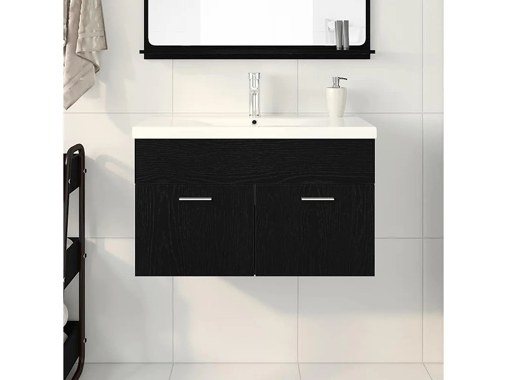 Armoire d'évier Chêne noir 80 x 38.5 x 46 cm Bois d'ingénierie