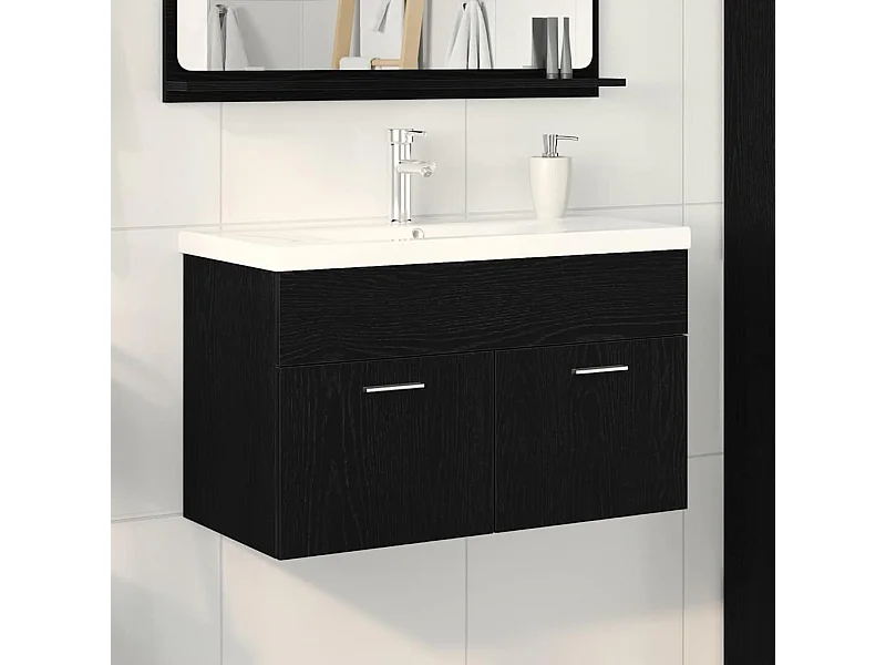Waschbeckenunterschrank aus schwarzer Eiche, 80 x 38,5 x 46 cm, Holzwerkstoff