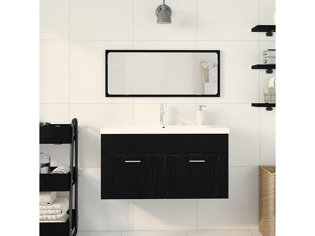 Conjunto de muebles de baño de 3 piezas Roble negro