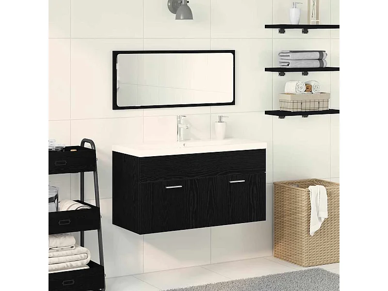 Conjunto de muebles de baño de 3 piezas Roble negro