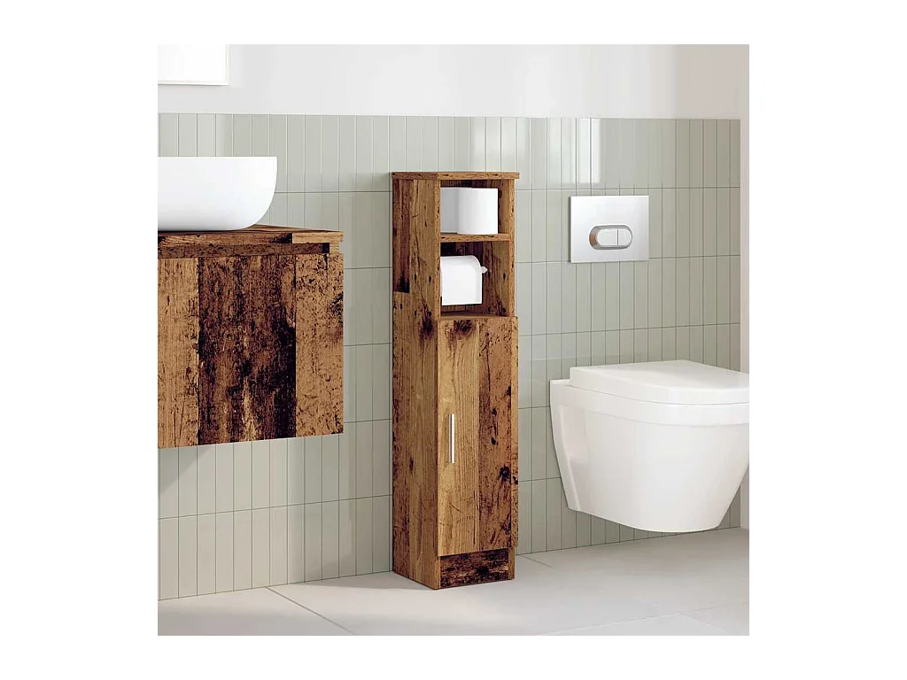 Mobiletto da bagno con portarotolo in legno antico