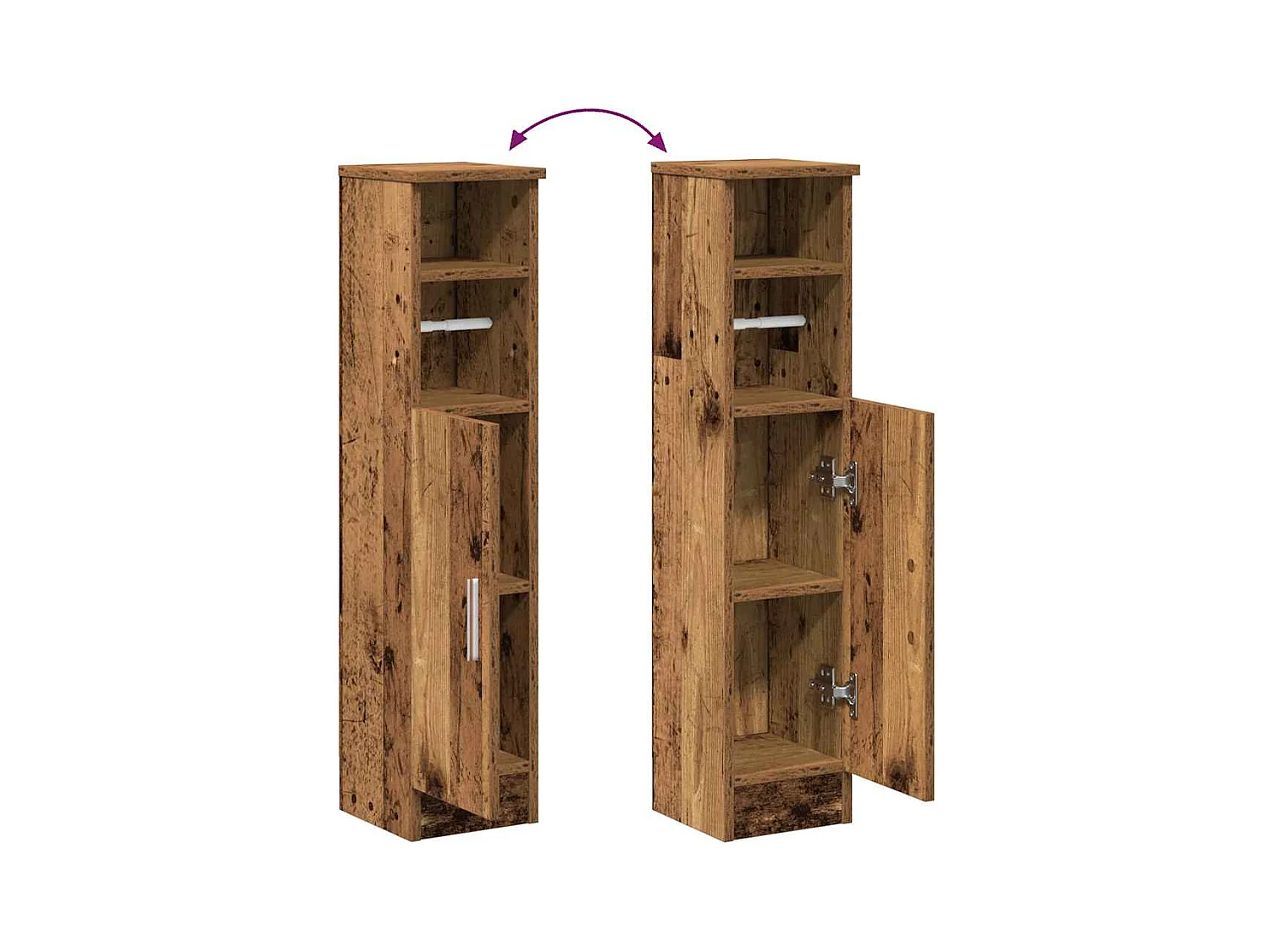 Mobiletto da bagno con portarotolo in legno antico