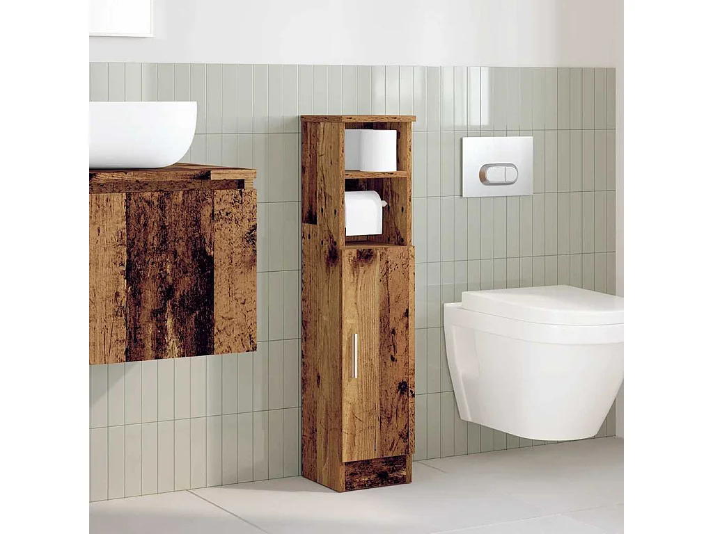Meuble de salle de bain avec porte-rouleau vieux bois