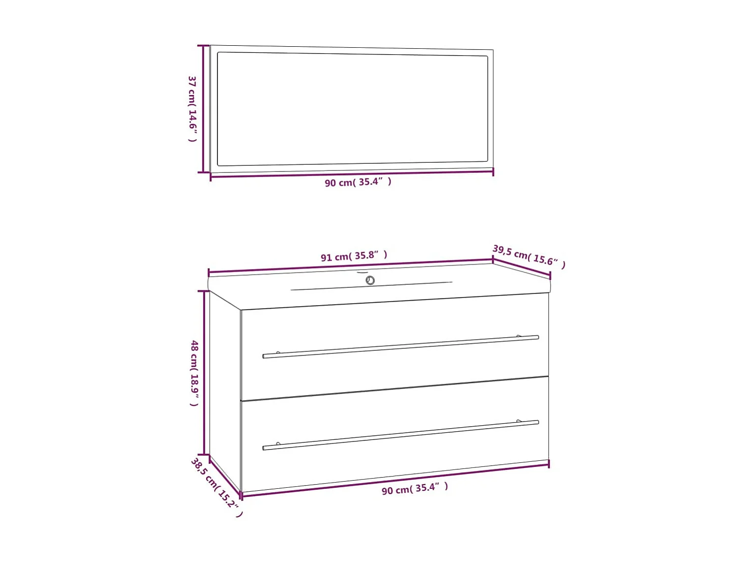 Ensemble de meubles de salle de bain 3 pcs Gris béton