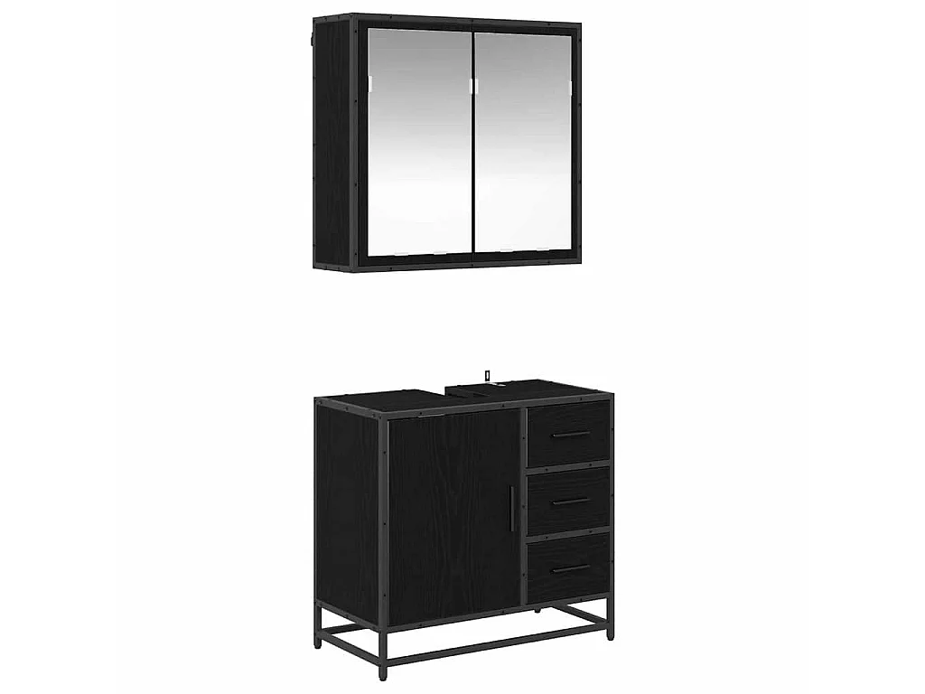 2-teiliges Badmöbel-Set Eiche schwarz