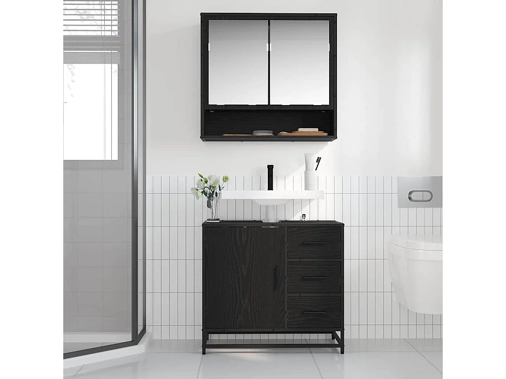 2-teiliges Badmöbel-Set Eiche schwarz